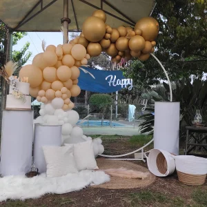 קיר צילום בלונים שמנת זהב יוקרתי